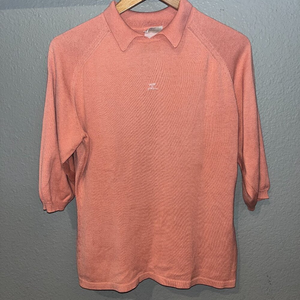 Vintage COURREGES PARIS Peach Sweater - Pullover - Collar - Balloon 3/4 Sleeve M